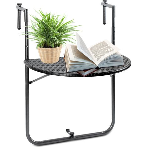 SWANEW Table de Balcon suspendue. Petite table murale rabattable avec 3 Hauteurs réglables. en Aspect Rotin, Noir, 64 x 60 x 84 cm (1/7)