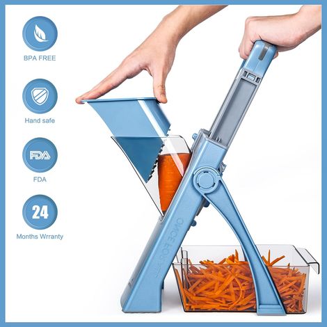 Mandoline de cuisine manuelle multifonctionnelle pleine lame en acier inoxydable, carottes de pommes de terre râpées, en cubes et frites (1/4)