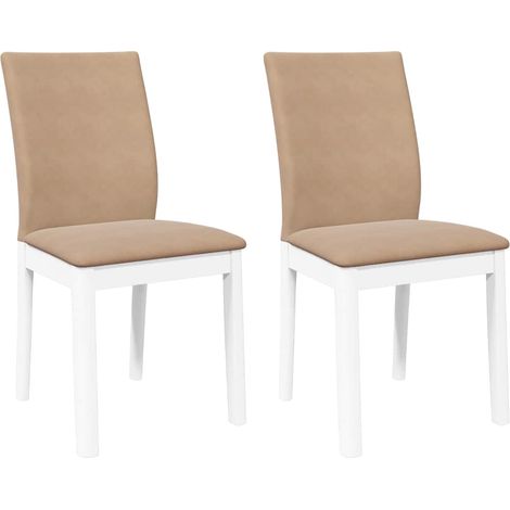 Lot de 2 Chaises à manger，Chaise de cuisine coussins blanc bois massif caoutchouc CFW93404 (1/5)