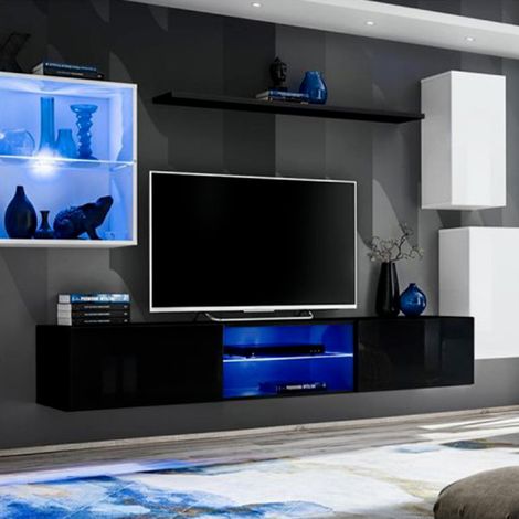 Ensemble Meuble TV Design "Switch XXIII" 250cm Blanc & Noir (1/4)