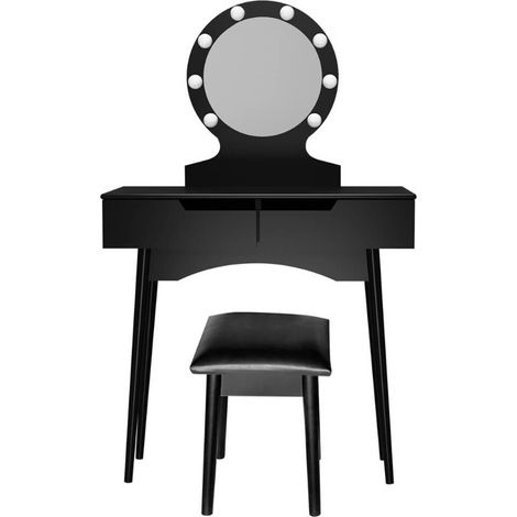 HOME DELUXE - Schminktisch MIRANDA - Schwarz: - 130 x 80 x 40 cm, 8 LED´s wählbar zwischen 3 Lichtfarben, steuerbar über Touchbutton, inkl. Hocker I Kosmetiktisch Make - UP Tisch Schminktisch Frisier