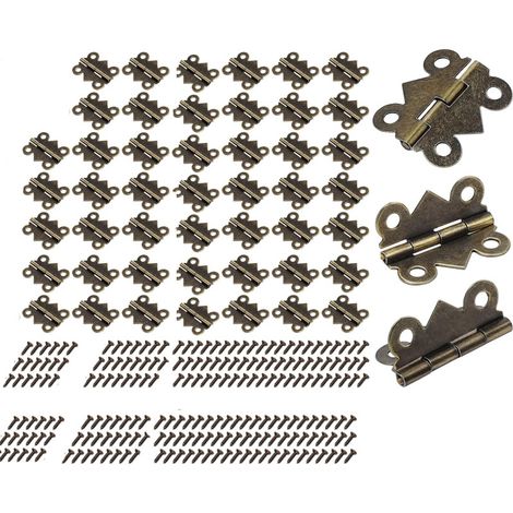 50 small mini hinges, butterfly folding hinges, bronze mini hinges for furniture, hardware, drawers, closets with screws 30 x 25 mm