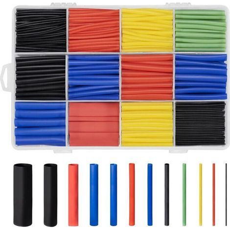 800 Stück wasserdichte Schrumpfschläuche – 1 bis 13 mm – Sortierte Schrumpfschläuche in Schwarz, Blau, Rot, Gelb und Grün (1/4)