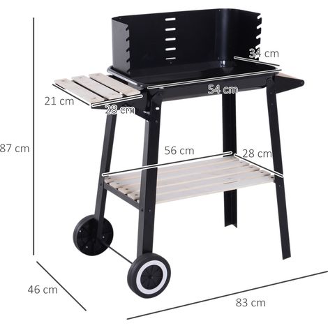Barbecue à charbon de bois avec grille réglable, étagère et roulettes, 83 x 37 x 87 cm, noir (1/5)