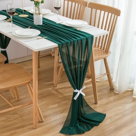 Chemin de table en mousseline, décoration de table pour mariage ou anniversaire, 300 x 70 cm, vert forêt (1/5)