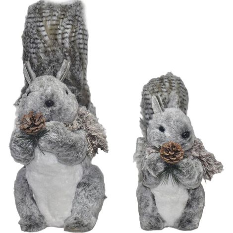 Scoiattolo grigio con pigna e sciarpa decorazioni sotto albero di Natale addobbi natalizi arredo negozi vetrine idea regalo - MISURA: piccolo (1/5)