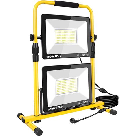 200 W Led Floodlight, 20000LM Construction Light with Plug Portable Work Light Outdoor Light for Workshop Garage Construction IP66 Waterproof 6000K Cool White (1/5)