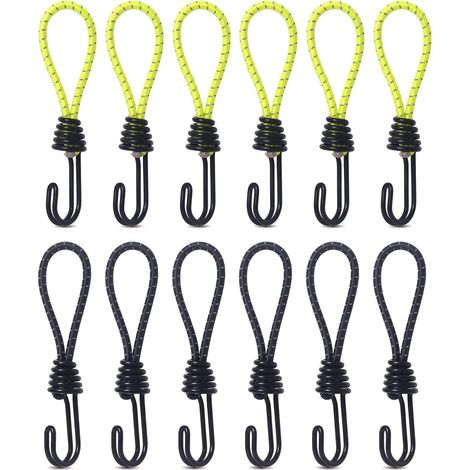 Bungee-Bungee-Bungee-Seil, robustes Bungee-Seil mit Haken, stoßfester Metallhaken, Bungee-Seil für Camping, Zelte, Gepäck, 12 Stück