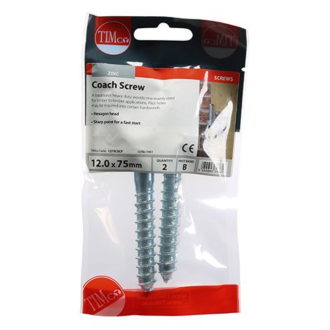 TIMCO Coach Screws Hex Head Silver - 12.0 x 75