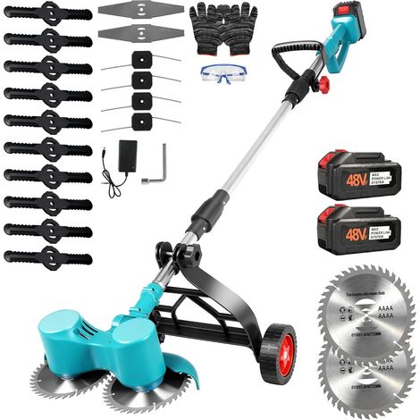 Tondeuse Électrique sans Fil avec Roue Auxiliaire, Débroussailleuse sans Brosse avec Batterie 2x4.0AH, Tondeuse de Jardin avec 3 Types de Lames, Roues Amovibles, Réglage Télescopique pour Pelouse (1/5)