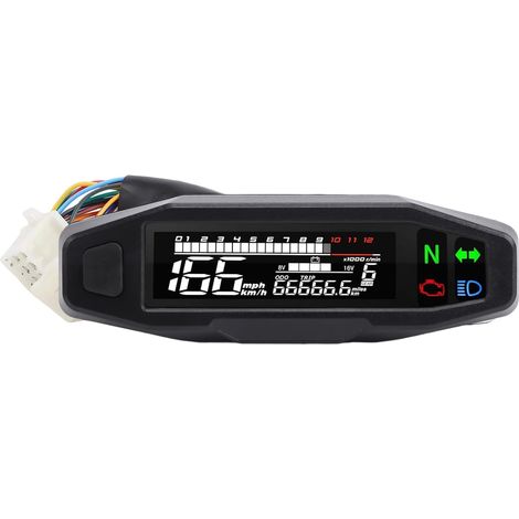Compteur de Vitesse de Moto Universel, écran LCD étanche pour Divers Cylindres, Indicateur de Vitesse, Niveau D'huile, Compteur Kilométrique pour les Pilotes, Coque Noire (1/5)