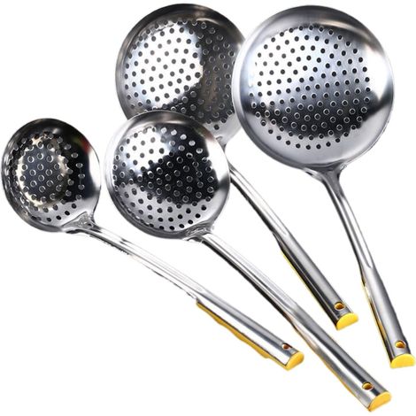 Küchenutensilien-Set, großes Sieb für den Hausgebrauch, dicker Edelstahlfilter, Öllöffel, Nudel- und Raviolilöffel, Edelstahlsieb, Küchensieb (4-teiliges Set)