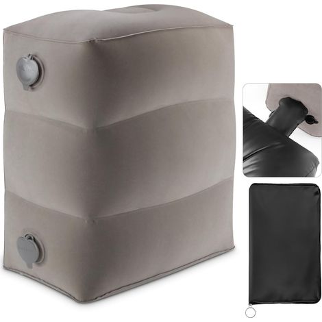 Repose-pieds Gonflable - 1 Pièce - PVC Velouté - 3 Hauteurs Réglables - Avion Voiture Bureau - Gris (1/5)