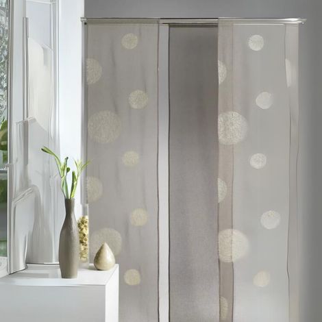 Panneau japonais brodé motifs 'Ronds mêlés' Taupe 50x260 cm