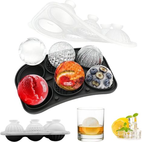 Bac à glaçons 3D en silicone avec couvercle, 5 cm, grand bac à glaçons rond en silicone, 3 formes différentes, pour whisky, cocktail, jus, café, glace (noir, 5 cm, hockey sur glace) (1/5)