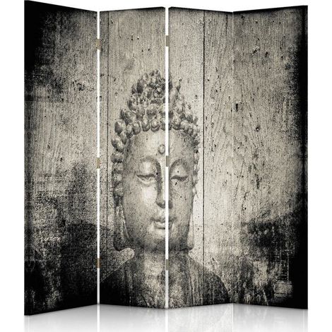 Paravento bilaterale, Immagine del Buddha in grigio - 145x170 (1/5)