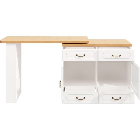 Tavolo bar estensibile girevole 360° con contenitore e LED 135-203x39x92,8 cm MDF bianco HOMVRA (1/5)