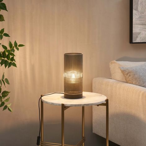 Lampe à poser tendance et cylindrique verre fumé - Liantha