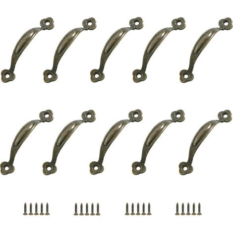10 poignées de porte rétro rustiques en alliage de zinc (entraxe 80 mm) pour meubles de cuisine, portes de grange, abris de jardin, armoires en bois et tiroirs (bronze)
