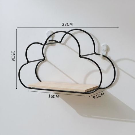 Porte-objets - Forme Nuage - Cadre Fer Forgé - Bois Naturel - Noir - 1 Pièce (1/4)