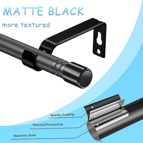 Tringle à Rideaux, 76-116cm Tringle à Rideau Extensible avec Boutons avec Supports Ensemble en Acier Inoxydable 16mm Diamètre Fenêtre pour Salon/Noir Mat