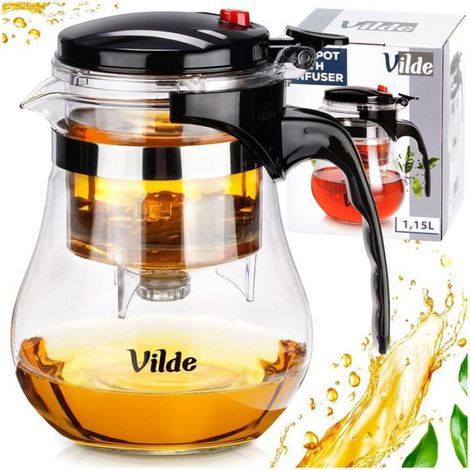 Théière - Verre Borosilicaté - 1,15 L - Avec Infuseur Intégré et Bec Verseur Contrôlé - Résistant aux Températures Élevées