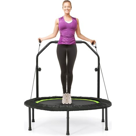 COSTWAY Mini Trampolino Pieghevole 101cm, Trampolino Fitness per Adulti e Bambini con Maniglia Altezza Regolabile, Capacità di Carico 150 kg (Verde)
