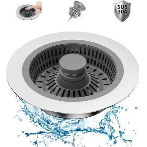 Bonde evier Cuisine et Bouchon évier, 3 en 1 Bouchon evier Cuisine et Filtre evier Cuisine en Acier Inoxydable pour Accessoire evier (1/5)