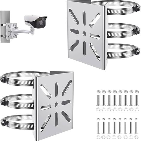 Lot de 2 supports de mât universels pour caméra de surveillance, support vertical en acier inoxydable, avec 6 boucles réglables, 20 cm, pour caméra de vidéosurveillance, extérieur (1/5)