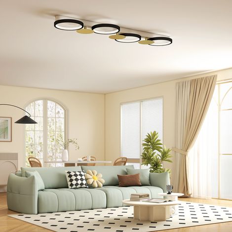 Plafoniera a LED da 38W, apparecchio a incasso a 4 luci, telecomando, 100 x 31 x 7 cm, oro e nero