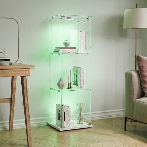 HYTKKBD - Vitrine en Verre avec 1 Portes et 3 Étagères,Vitrine pour Collection avec Lumières LED,Vitrine Multifonctionnelle,Vitrine Salon,Verre Trempé,123.3x40x35cm,Blanc (1/5)