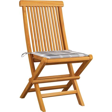 Maison Exclusive - Sedie pieghevoli con cuscini a quadri grigi, 6 pezzi, in legno massello di teak. (1/5)