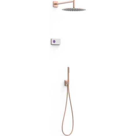 TRES 09286558OPM SHOWER TECHNOLOGY Kit Grifo Termostático Electrónico Empotrado 2 Vías para Ducha Oro Rosa Mate - ref: 09286558OPM