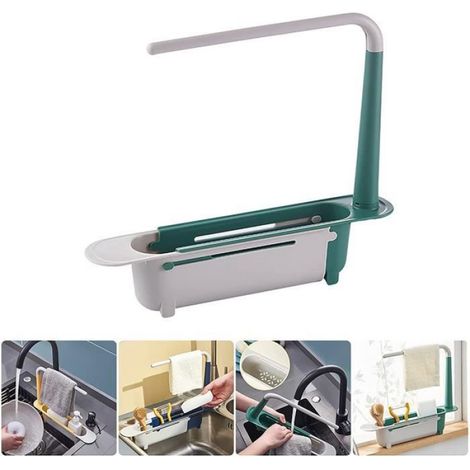 Organisateur D'Évier - Télescopique - Imperméable - Ajustable - Pour Éviers De 23,5 À 40 Cm - Vert - 1 Pièce (1/4)