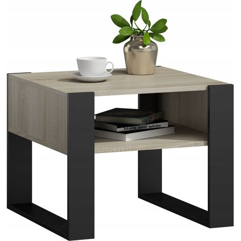 Table Basse KAJA Noir - Table de Salon Carrée avec étagère - 60 x 63.6 x 50 cm (1/2)
