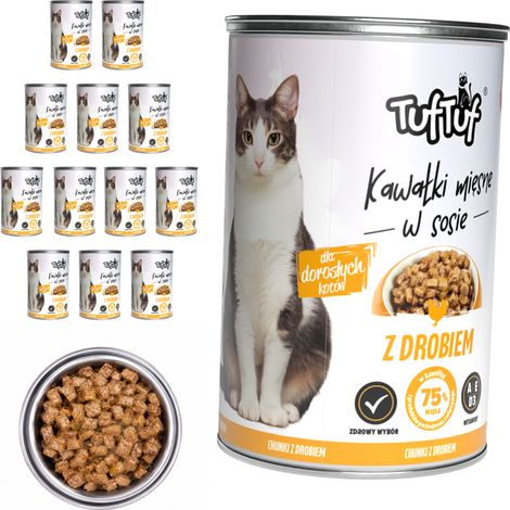 Pâtée pour chat TufTuf saveur volaille, 12 boîtes de 415 g, morceaux en sauce (1/3)