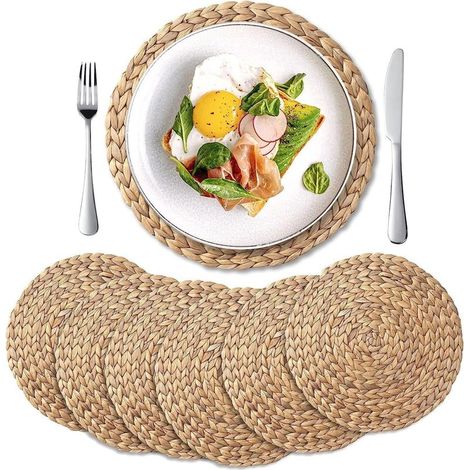 Set de Table Rond (Lot de 6) - Dessous de Plats en Jacinthe d'eau Naturelle et Paille Tressée pour Table de Salle à Manger (30 cm) (1/5)