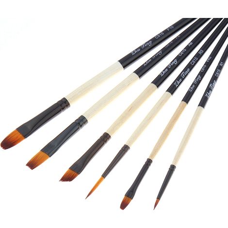 Ensemble de 6 Pinceaux à Cheveux en Nylon avec Manche en Bois pour Aquarelle et Peinture à l'Huile - Outils Artistiques (1/5)