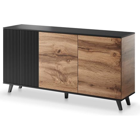 Aparador Luelia 120, Negro + Roble wotan, 82x160cm, Número de puertas: 040cm, Aglomerado laminado, MDF (1/5)