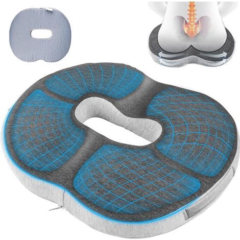 Coussin de chaise orthopédique anti-escarres - Pour chaise de bureau - Soulage ergonomique le coccyx - Hémorroïdes - Hanches et coccyx - Pour canapé, bureau, voiture, fauteuil roulant - Gris foncé + (1/5)