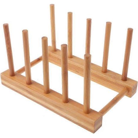 Égouttoir en bois pour assiettes et casseroles, support de rangement naturel, présentoir à vaisselle en bambou, pour comptoir de cuisine, robuste et élégant (1/5)