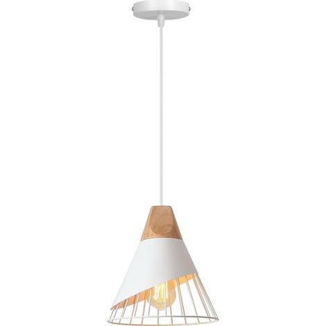 Industrielle Pendelleuchte – 1 Stück – Metall und Holz – Vintage-Käfigdesign – Für Küche, Wohnzimmer, Schlafzimmer – Schwarz oder Weiß Ø 25 cm (1/5)