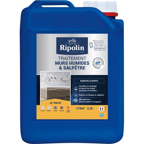 Tratamiento para paredes húmedas y salitre, bidón de 2,5 litros, incoloro - Ripolin (1/4)