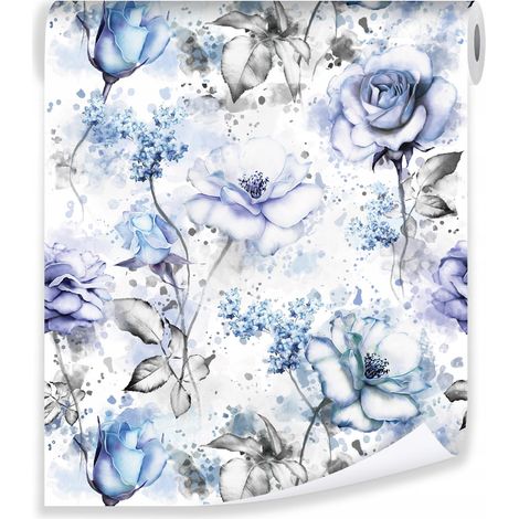 Papier peint fleurs pivoines 3D bleu motif floral déco murale salon chambre – rouleau 0,5 x 10 m intissé Wallarena