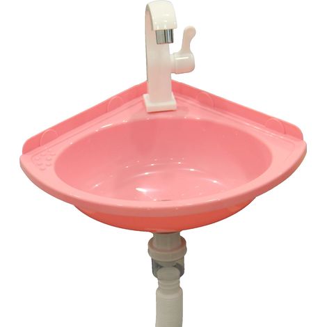 Lavabo de esquina, instalación sin taladro, acrílico ligero, color rosa púrpura. (1/2)