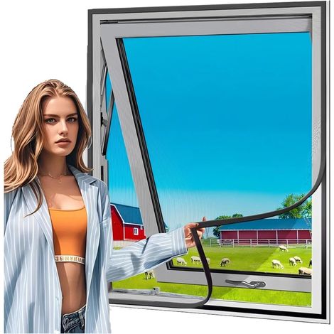 Moustiquaire Fenêtre 60x90cm, Auto-AdhéSif en Maille Rideau Aimantée Anti moustique, Pour Fenêtre Portes Patio (1/5)