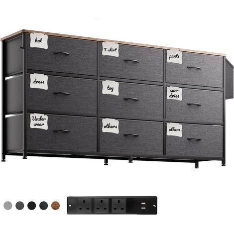 Kommode mit 9 Stoffschubladen, TV-Ständer für 43-65 Zoll, mit Haken & USB-Anschlüssen (1/5)