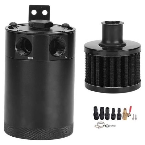 Récupérateur d'huile à chicane - 3/8in 2-Port Oil Catch Can en alliage d'alu MINIum à chicane Réservoir Réservoir Air Oil Séparateur Accessoire universel. (1/5)