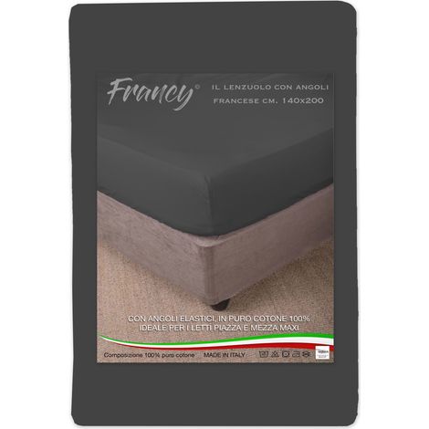 LENZUOLO CON ANGOLI FRANCY GRIGIO SCURO FRANCESE 1 PIAZZA E MEZZA GRANDE MAXI (1/3)