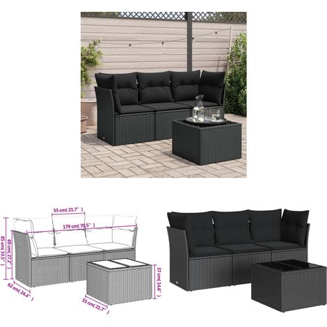 4-tlg. Garten-Sofagarnitur mit Kissen Schwarz Poly Rattan - Gartenmöbel Set - PE-Rattan Möbel - Outdoor Sofa - Esstisch - Lounge Garnitur - Home & Living (1/3)